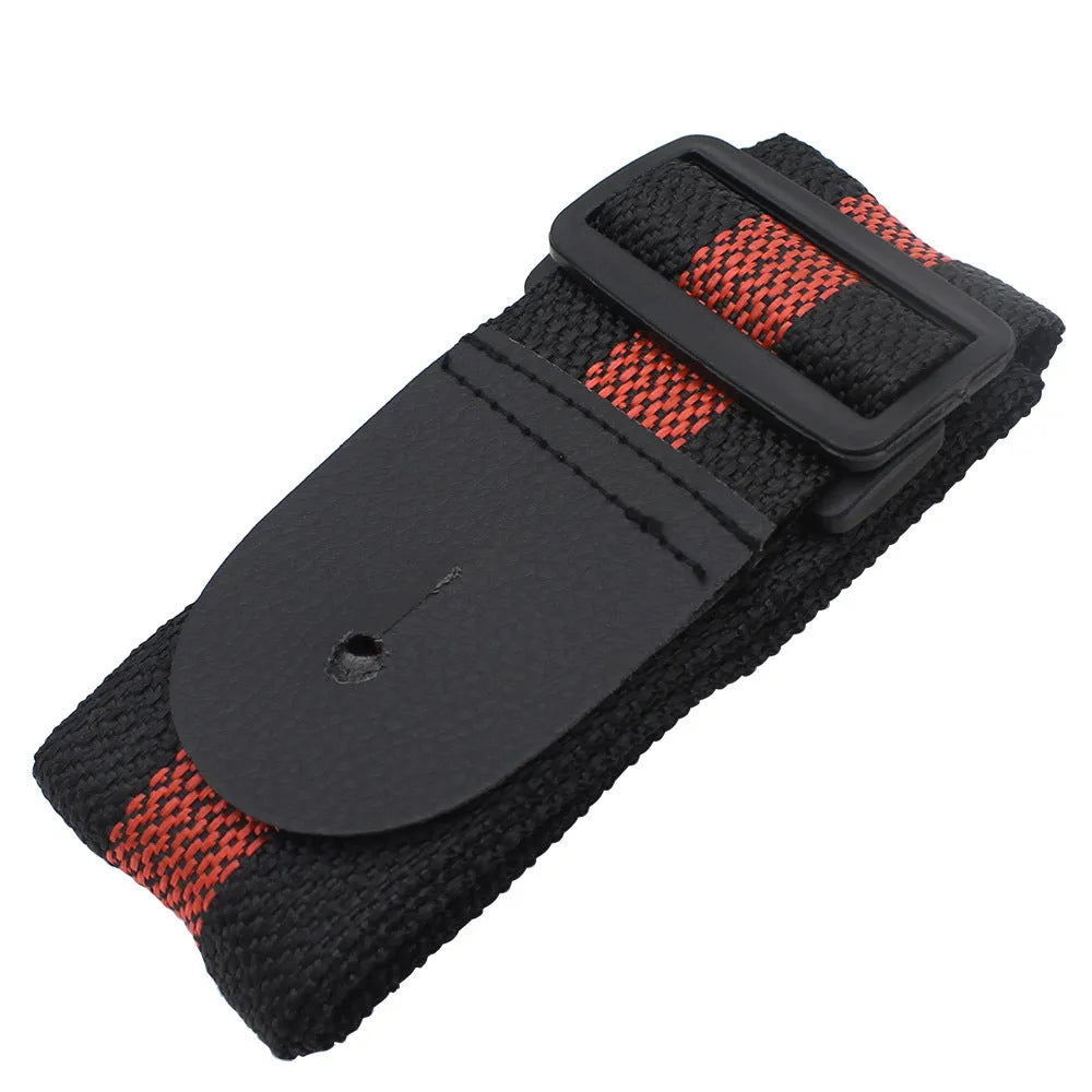 Woven crossbody instrument strap with stripe pattern in army green colour for guitar or ukulele.