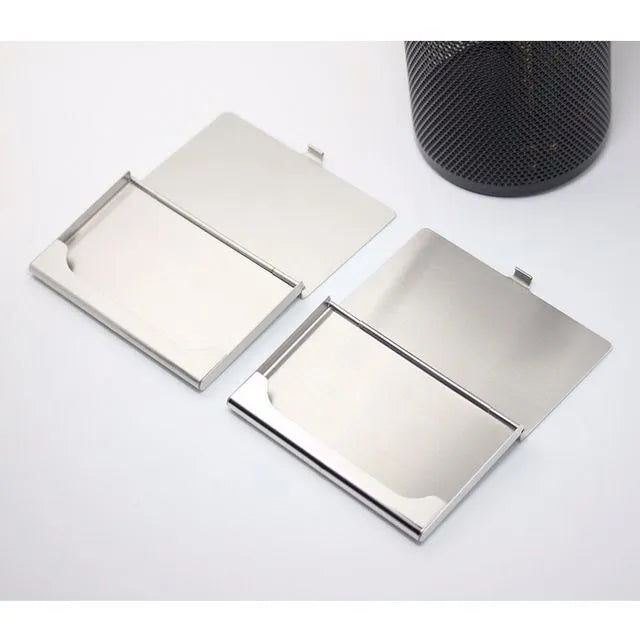 304 stainless steel business card case with geometric design and laser sculpture surface finishes