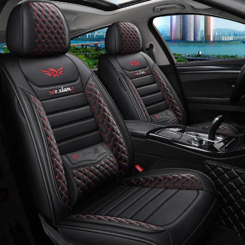 Red high elastic sponge car seat cushion with PU leather cover on a car seat.