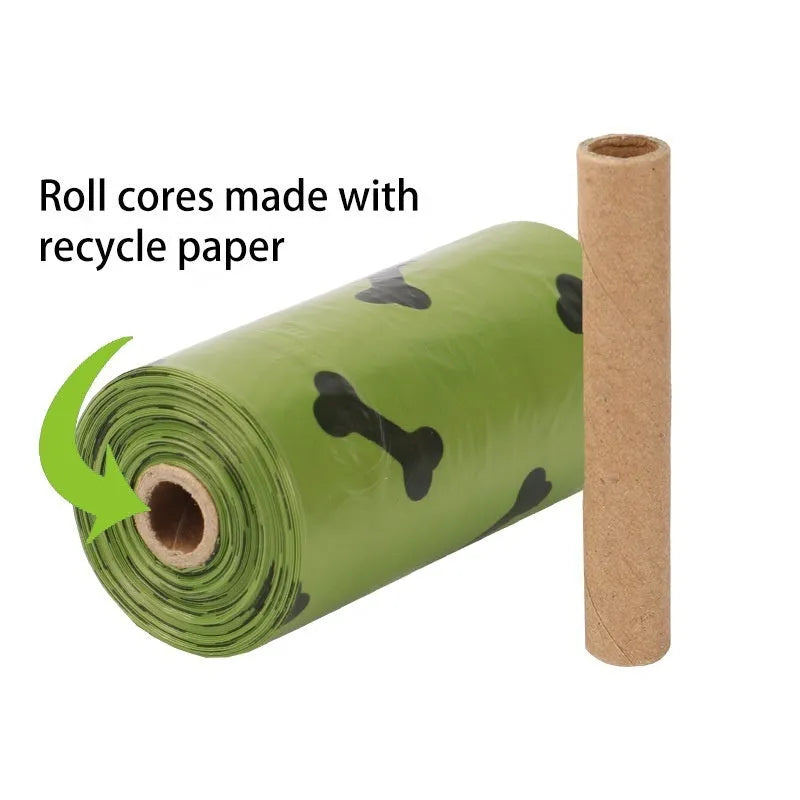 Army green degradable dog poop bags with black bone print, 23x33cm size