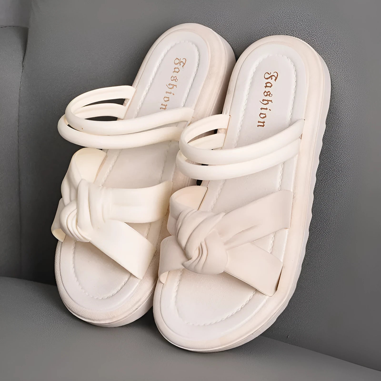 Women's black and white PVC two-way wear sandals with soft thick back and floral elements