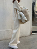 Women's knitted wide-leg high waist trousers in straight-leg style for autumn winter casual wear