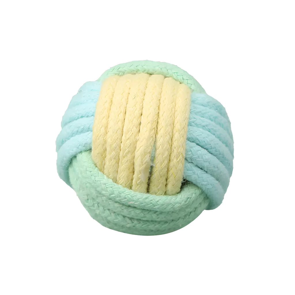 Handmade blue powder and green cat plush ball toy measuring 5cm.