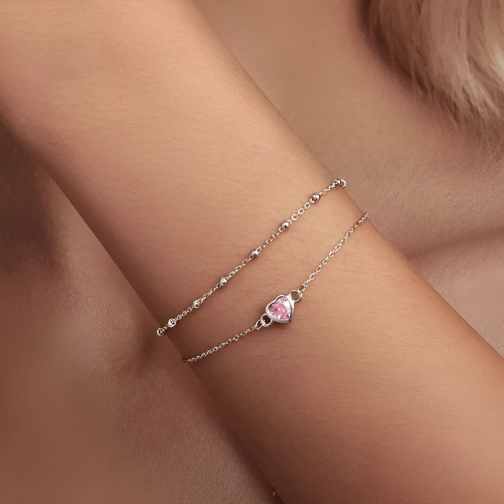 Sterling silver heart bracelet with adjustable chain and 6mm pendant