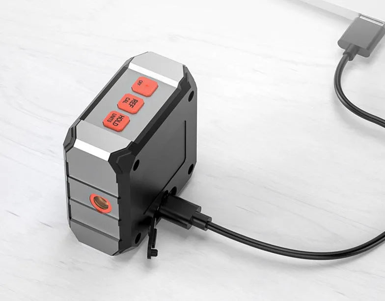 Laser infrared digital inclinometer tape measure with alloy casing and magnetic sides.