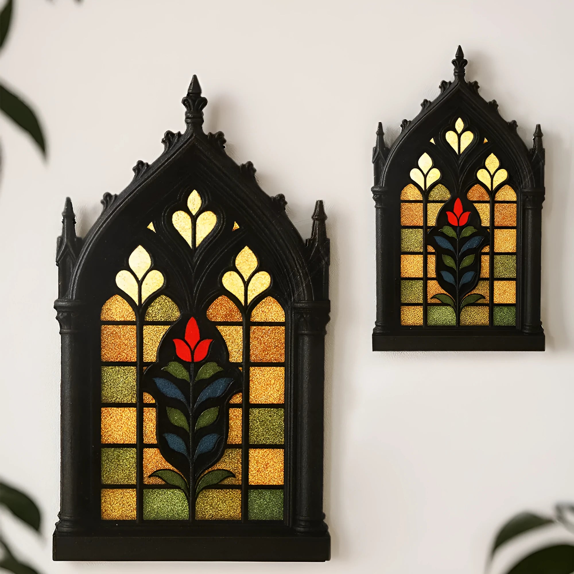 Black wooden gothic door frame wall hook for keys, 34cm tall