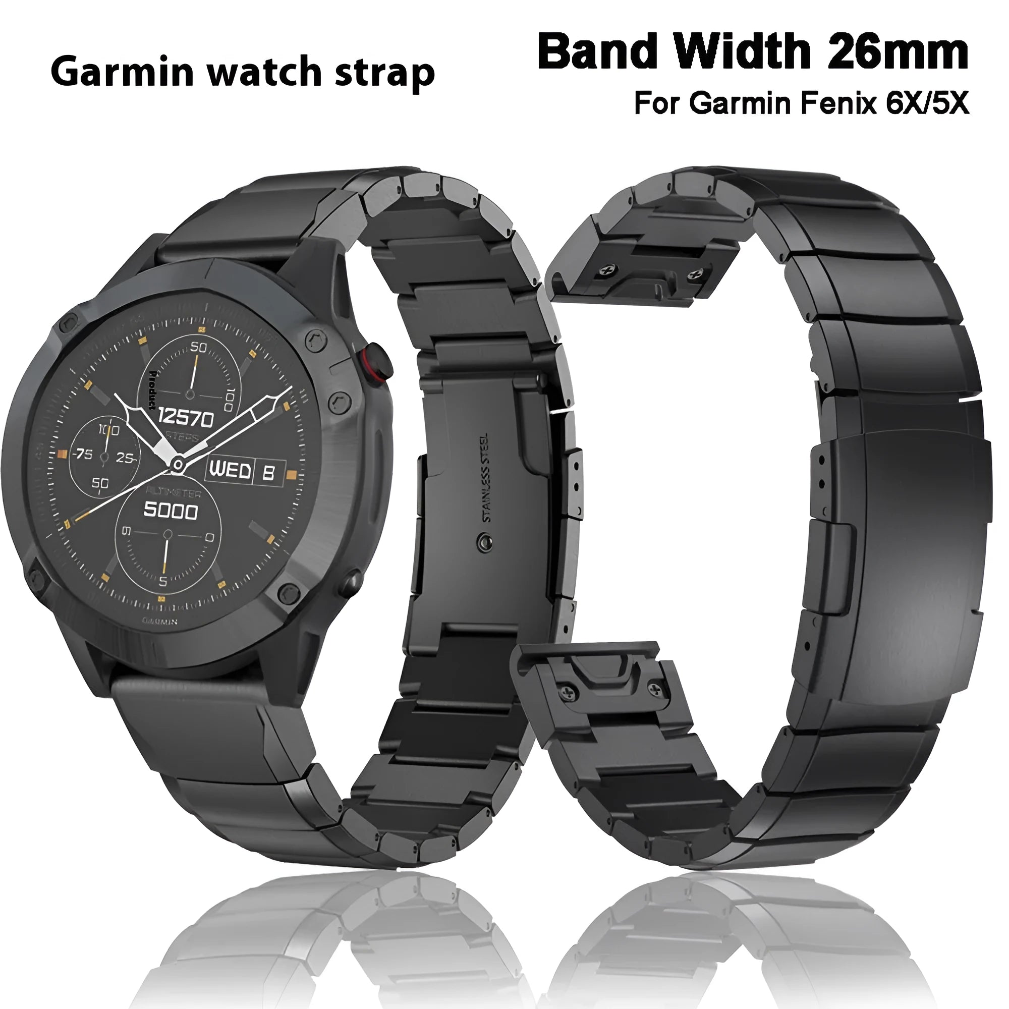 Stainless steel replacement watch band for Garmin Fenix 3 and Fenix 5X smartwatches