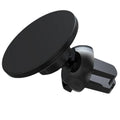 Black aluminium magnetic car air vent phone holder mounted on vehicle dashboard