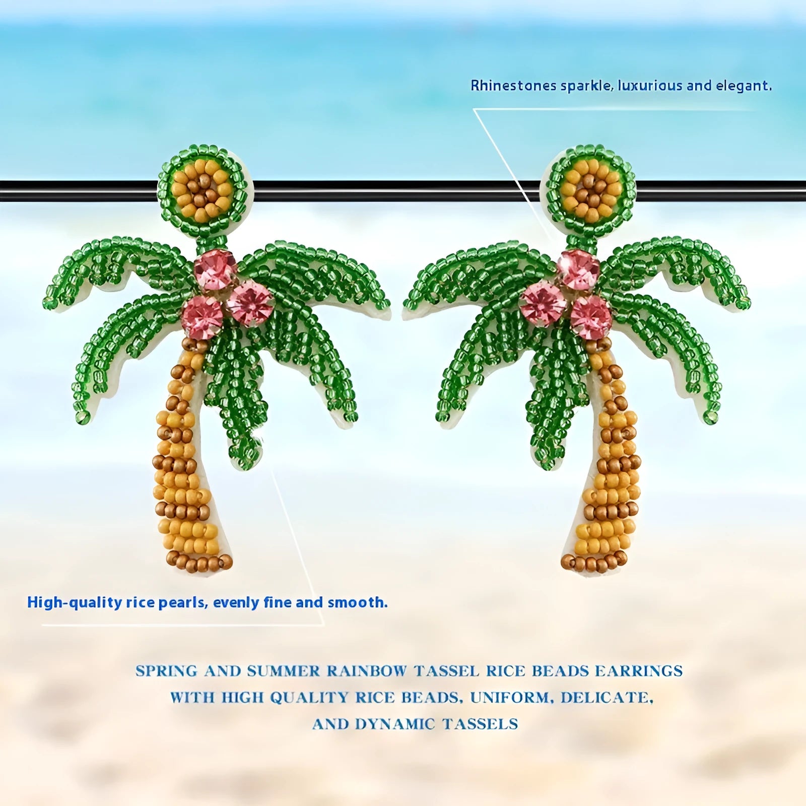 Green bohemian handmade beaded fruit shape ring earrings with glass and coloured glaze beads for women