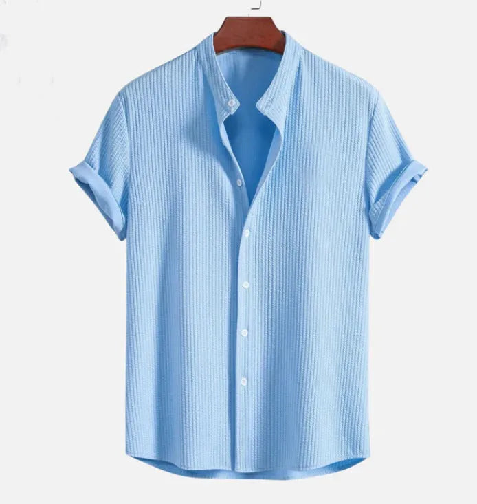 Men's loose fit short sleeve casual shirt in various colours including wine red and light blue