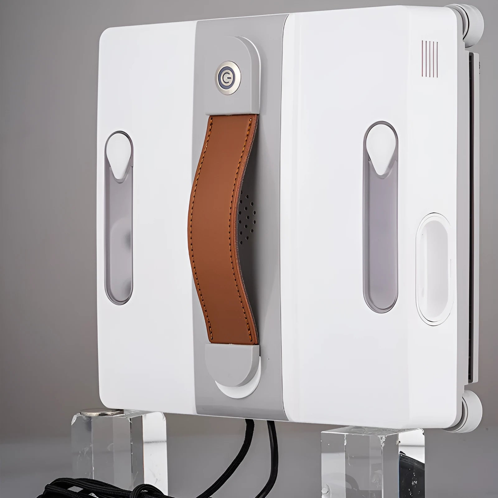 White intelligent window cleaning robot with four water spray heads for high-rise windows