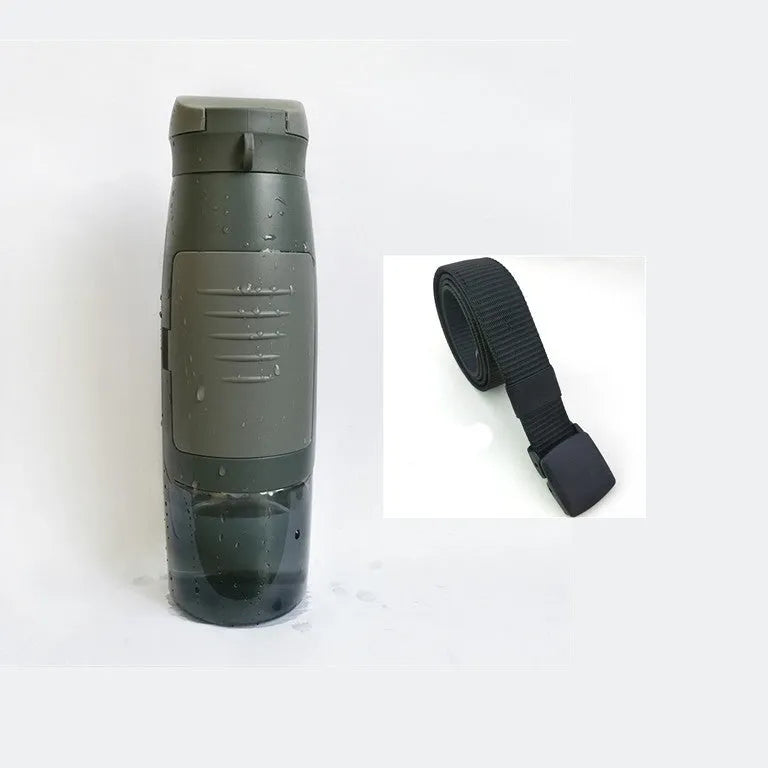 Black hidden security water bottle container with BPA-free lid on white background