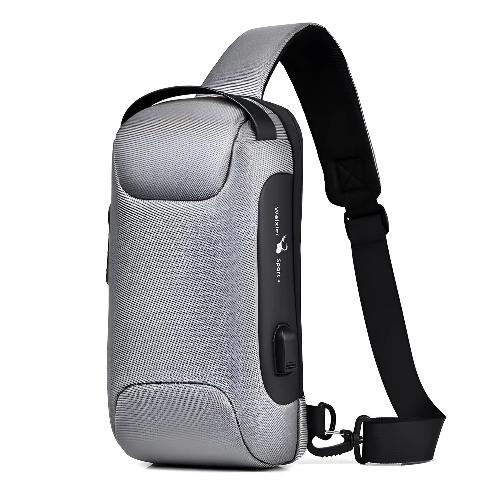 Men's medium canvas chest bag in camouflage colour with zipper and cross-body strap