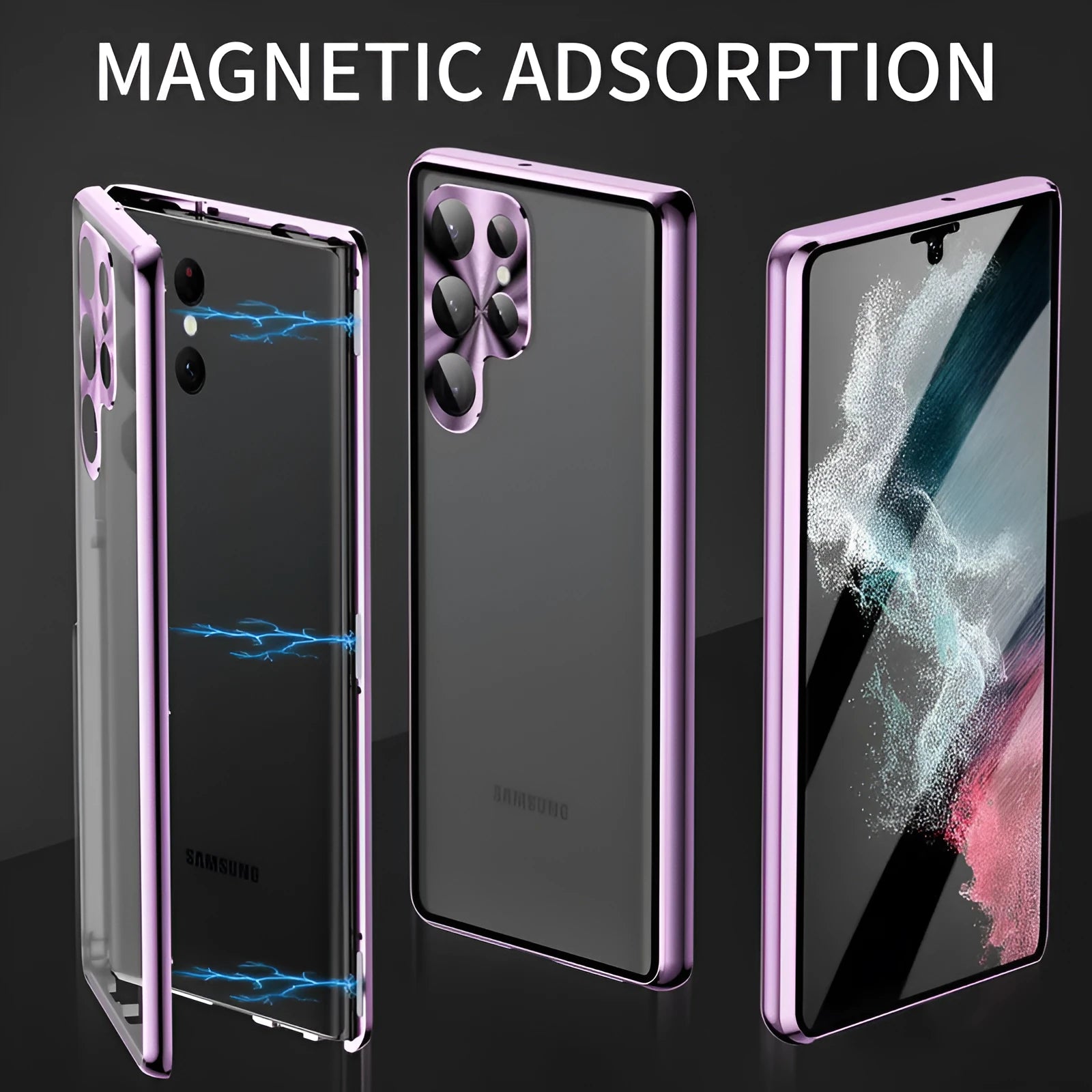 Samsung Galaxy S24 Ultra magnetic mirror phone case in metal construction showing colour options.
