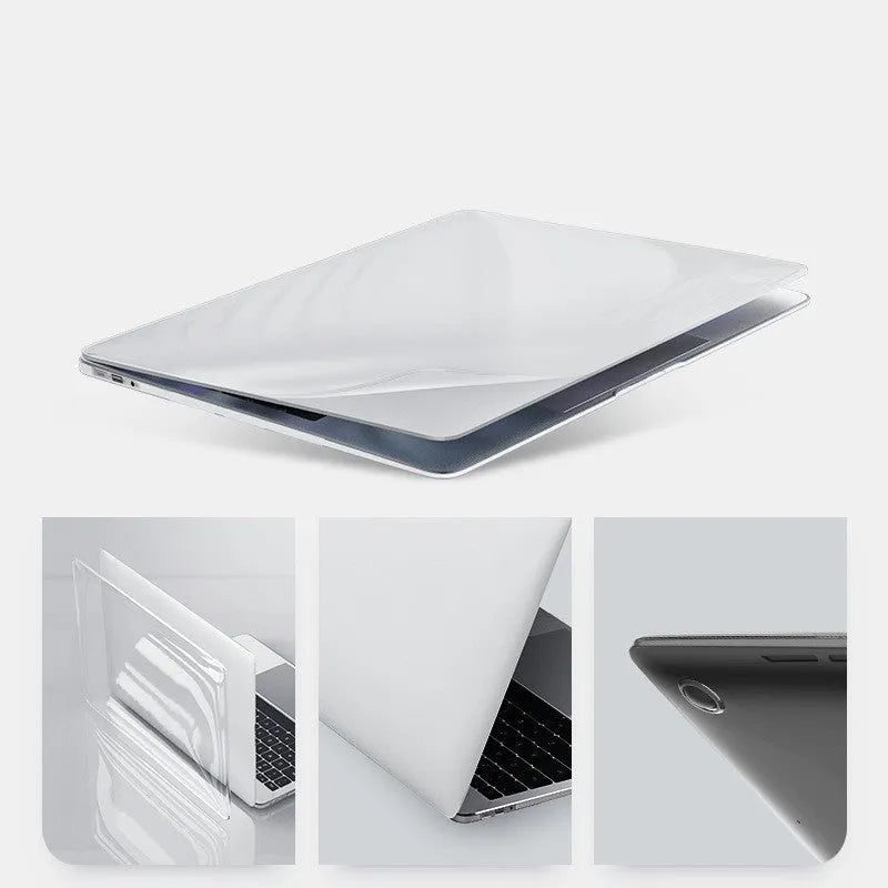 Transparent and black PC hard shell protective case for Apple MacBook Pro 14-inch and 16-inch laptops.