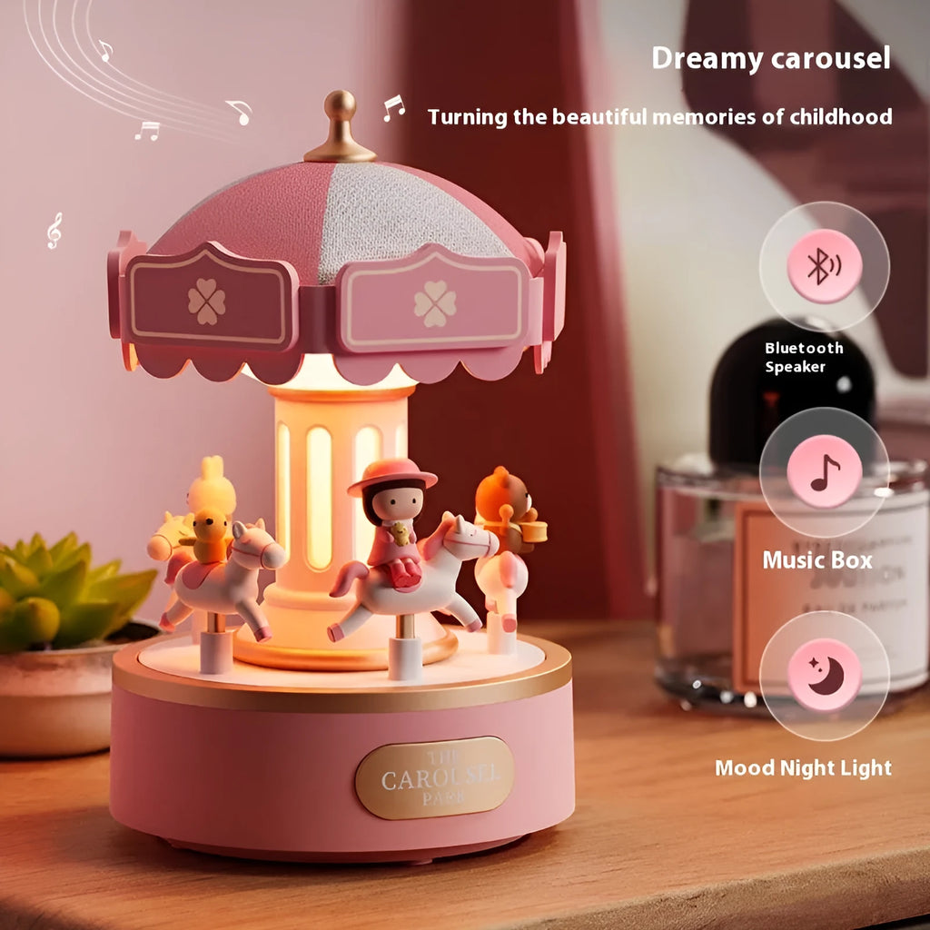 Carousel music box ambience light with USB rechargeable battery and rotating decoration in Sweet Dream Girl theme