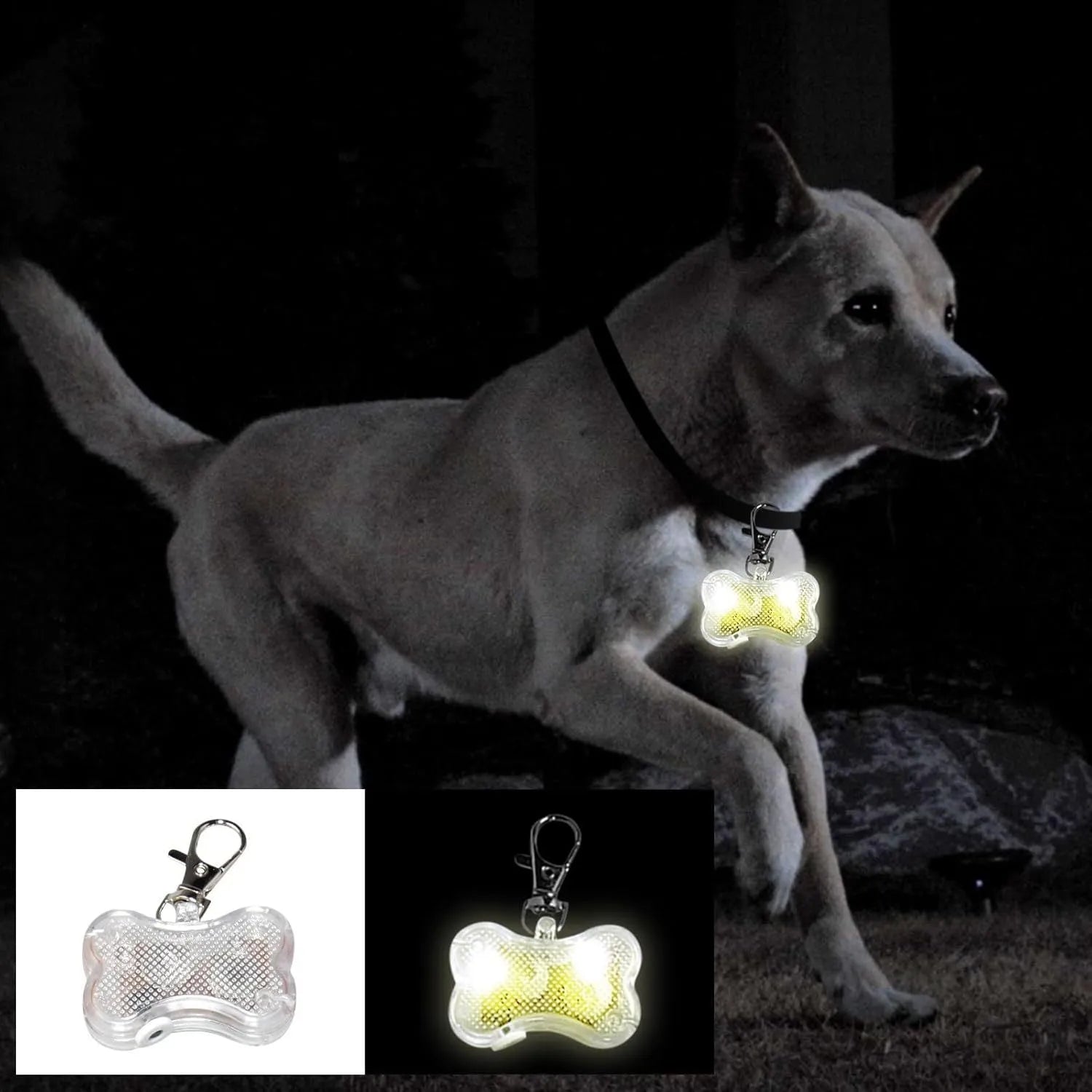 LED bone-shaped pendant for pet collars with three flash mode settings