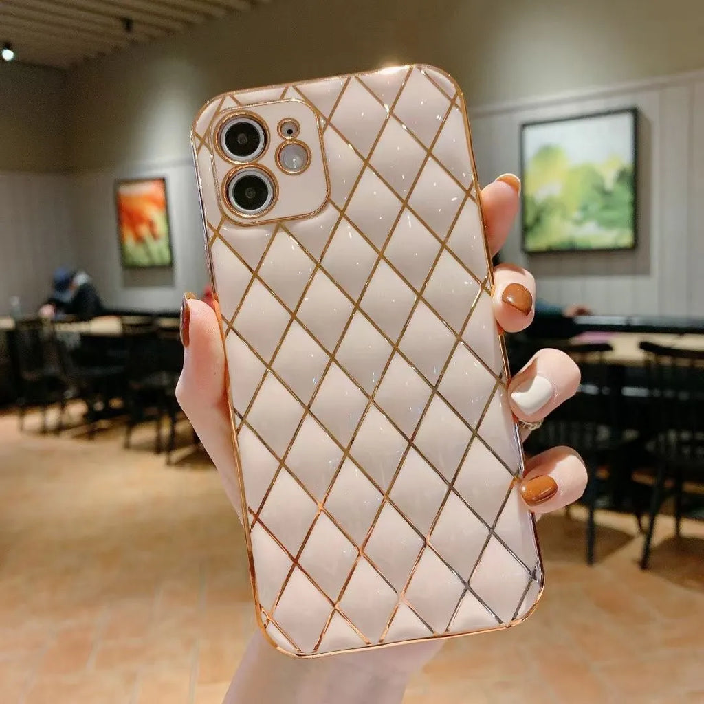 Electroplated diamond pattern TPU phone case for Apple iPhone in black, back cover style