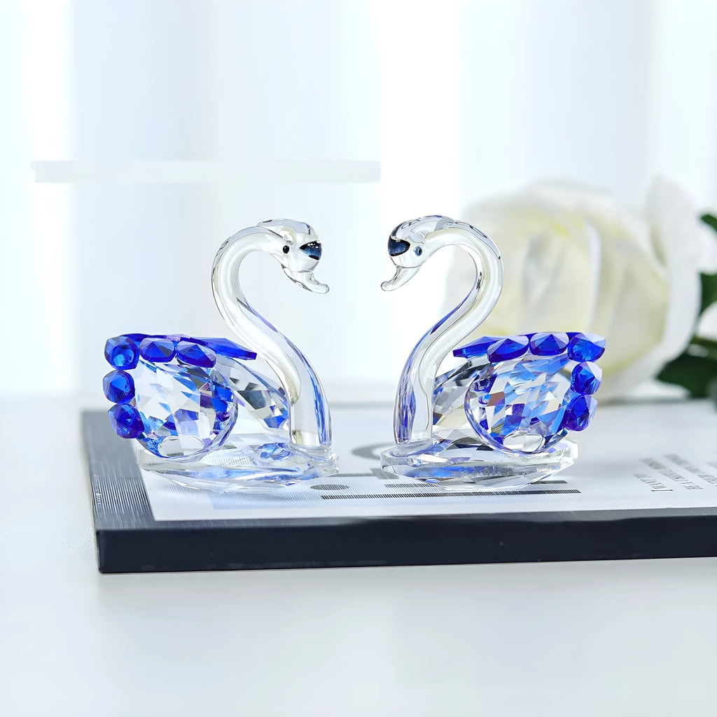 Crystal swan decoration in red, blue, pink, or violet with solid head or empty pipe style