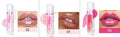 Lip gloss tube with mirror finish showing shiny application on lips