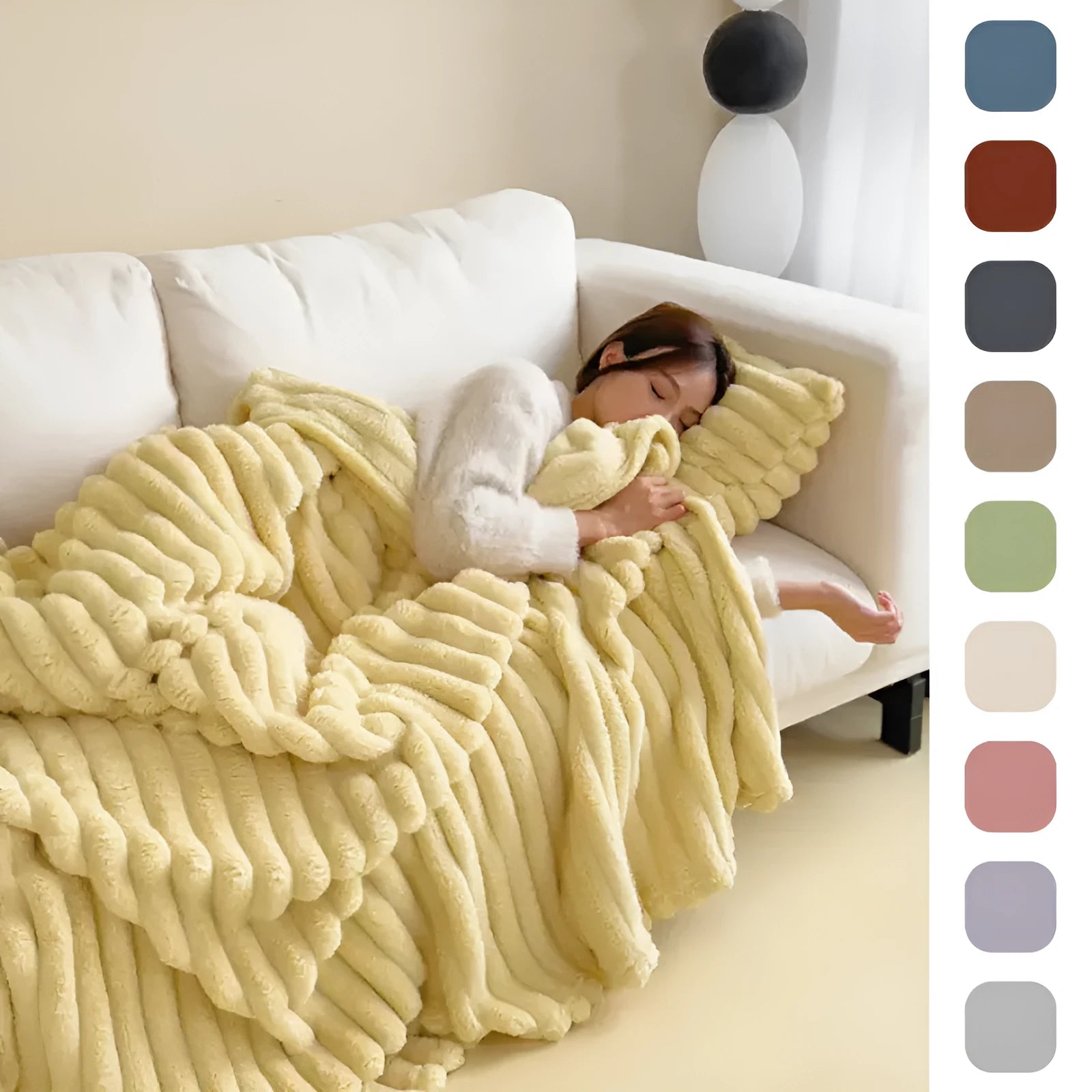 Soft Wind bubble velvet faux rabbit fur blanket in a solid colour, shown folded.