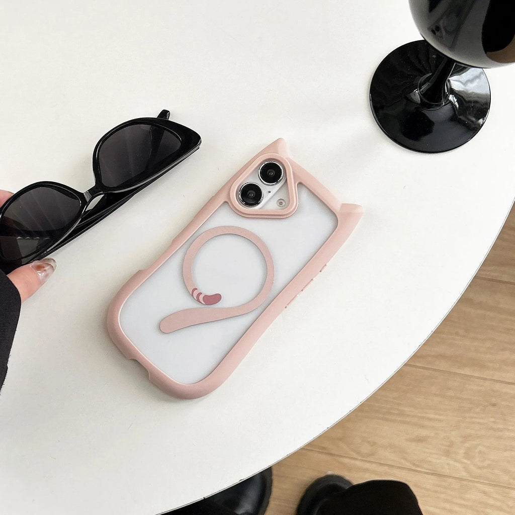 Transparent acrylic TPU phone case with magnetic suction for iPhone 17 models in black, blue, grey and pink colours
