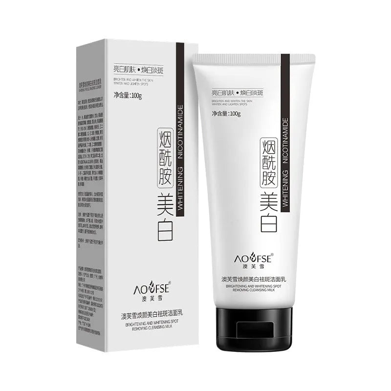 White tube of 100ml whitening and freckle removing facial cleanser for pore cleansing