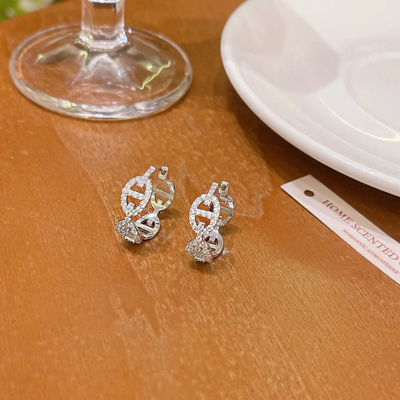 Ladies diamond light luxury earrings in copper with silver, gold, and rose gold electroplated finishes