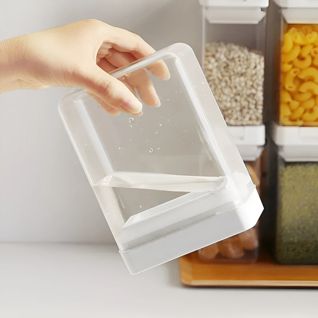 White Japanese-style transparent plastic storage container for whole grains, 400ml capacity.