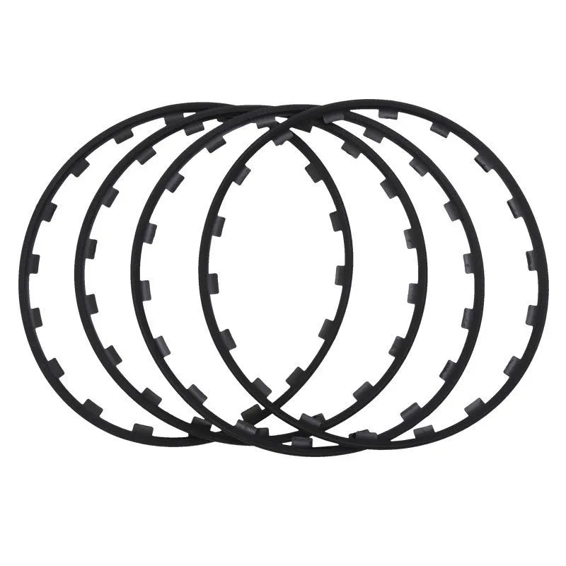 Set of four coloured nylon wheel hub protection rings for 16 to 20-inch alloy wheels.