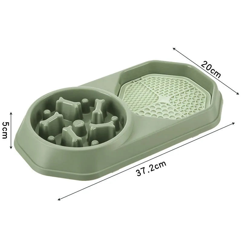 Blue slow feeder dog bowl with raised maze pattern for anti-gulping eating