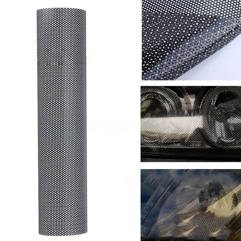 Roll of black perforated mesh automotive colour change vinyl film showing texture