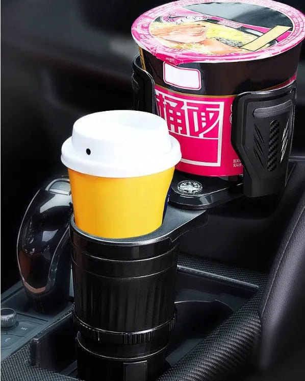 One Point Four black car water cup holder with retractable base extended.