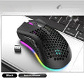 BM600 hollow out honeycomb wireless gaming mouse in black, cyan, or white colour with USB receiver.