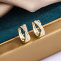 Copper geometric drop earrings with zircon stones and 14K yellow gold coloured finish