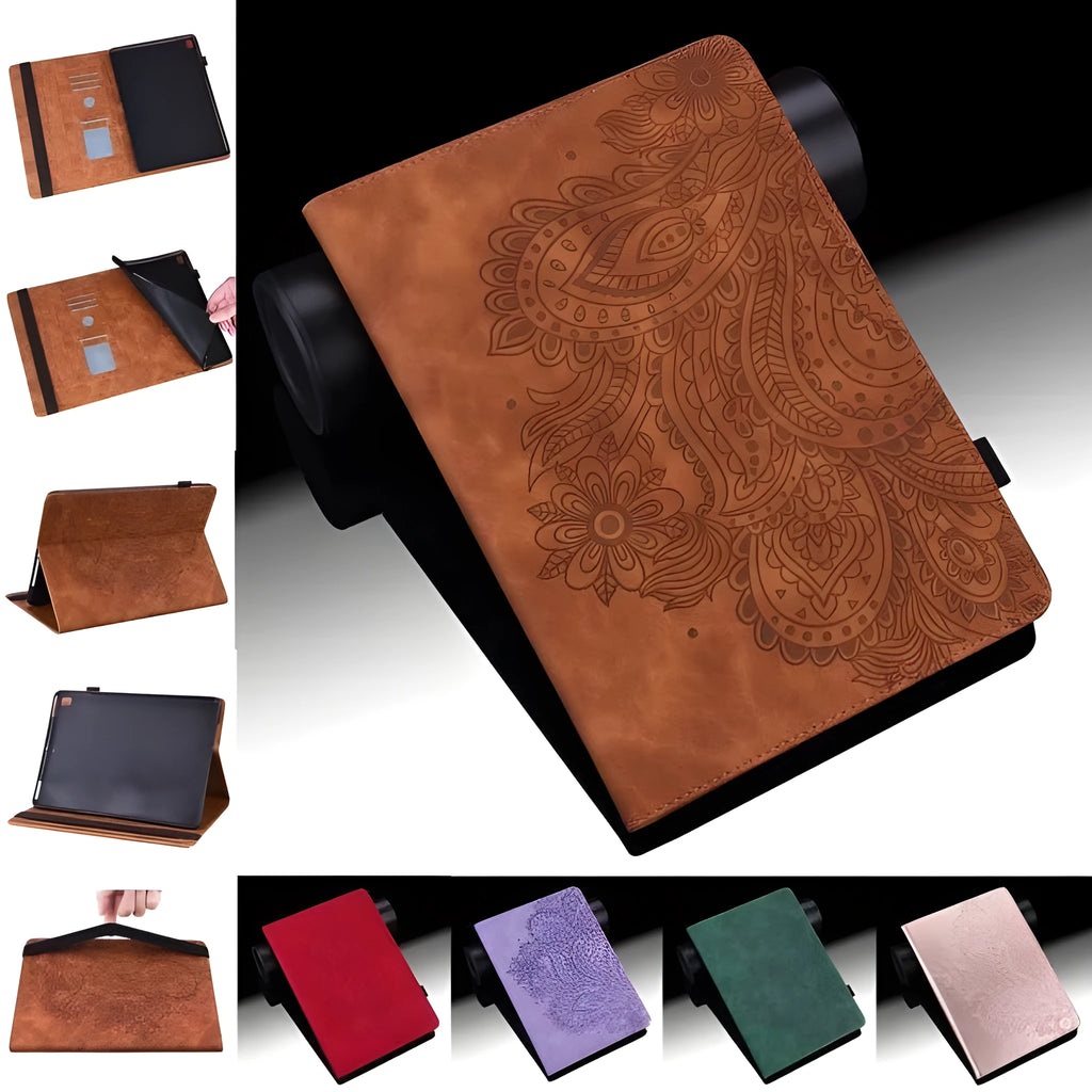 Flat holster imitation leather tablet case in coffee colour with card holder slots