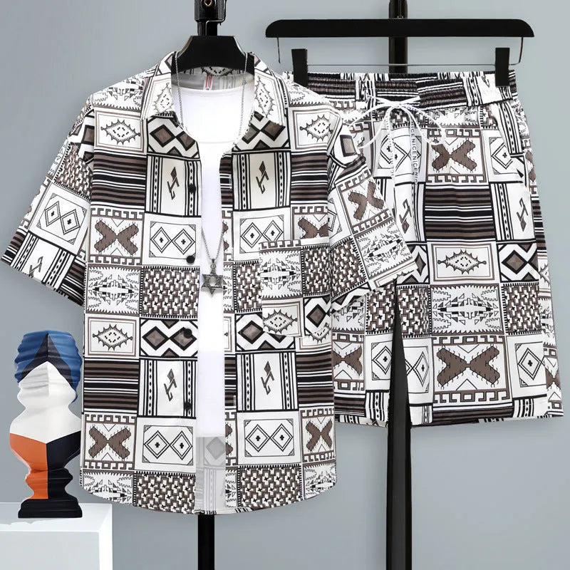 Men's casual polyester sports set with short sleeves and shorts in multiple colours.