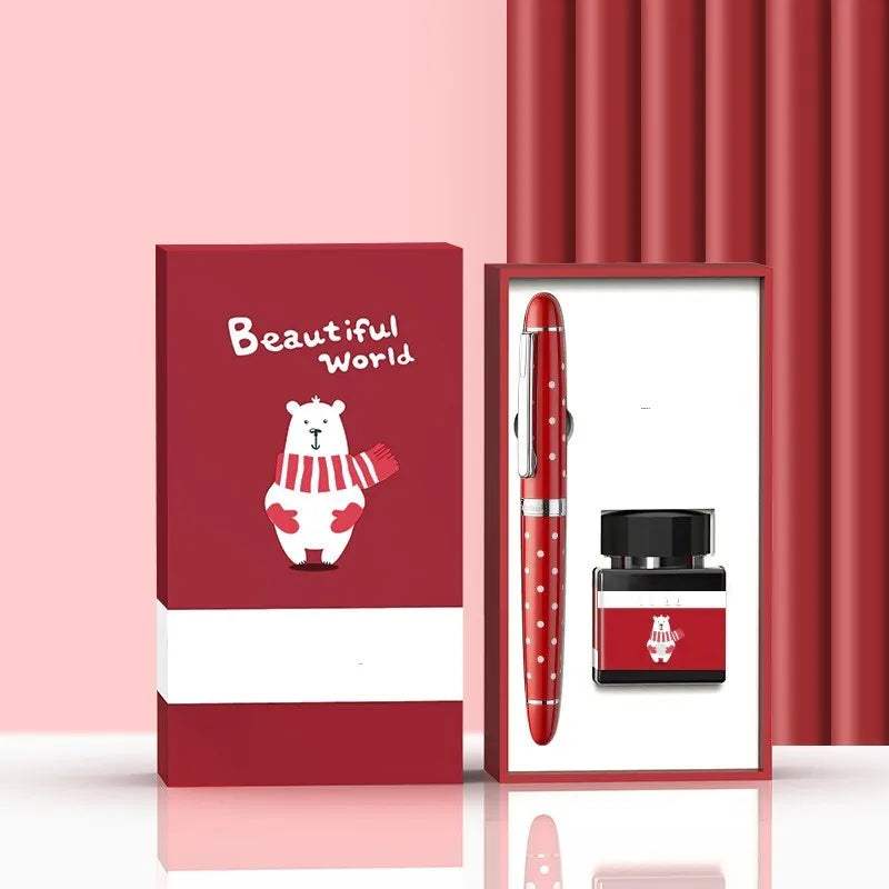 Calligraphy pen with replaceable ink sac, stainless steel nib, and character-themed designs in gift box