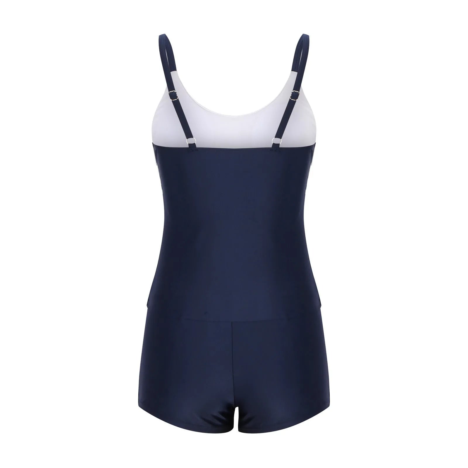 Ladies striped boyshort swimsuit with split leg design in polyester fabric