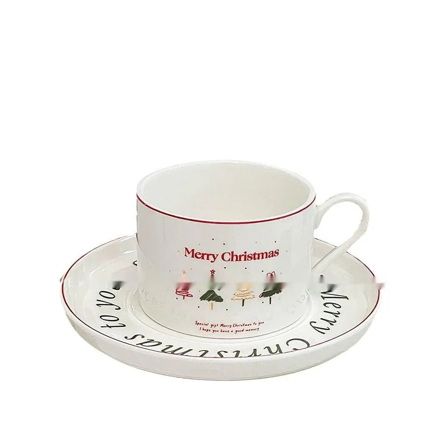 Creative Design Christmas Tree ceramic coffee cup and saucer set with 180ml cup and 15.2cm saucer in festival pattern