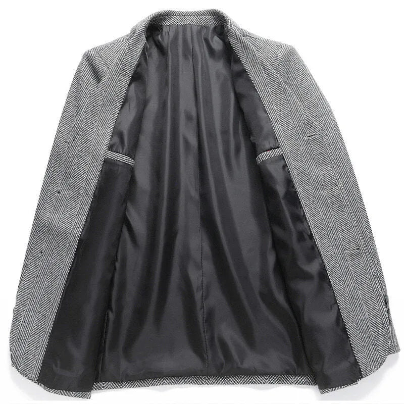 Men's loose-fitting woolen coat in solid colour for spring and autumn casual wear