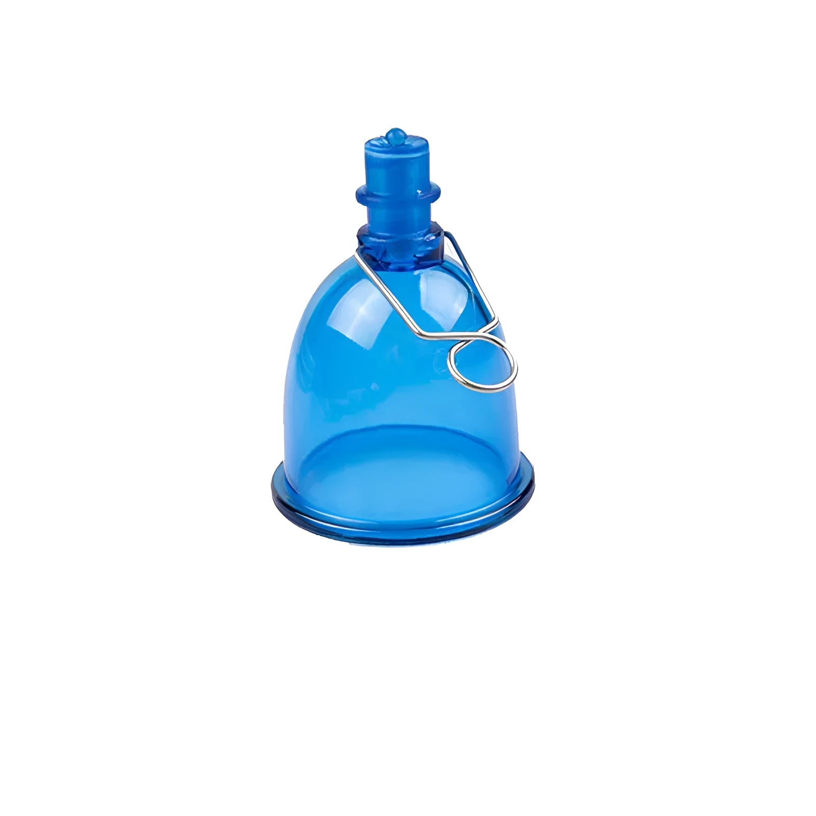 Blue silicone men's physical stretch exerciser cup shown in three sizes: small, medium, and large