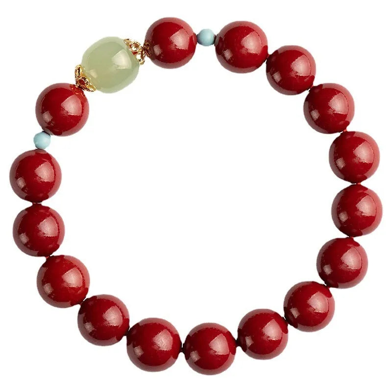 Purple gold sand cinnabar Hetian jade bracelet with geometric elliptical beads in three size options