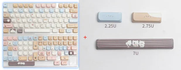 Sea Salt Cat design PBT keycaps set with March layout configuration and 7u supplemental keycaps