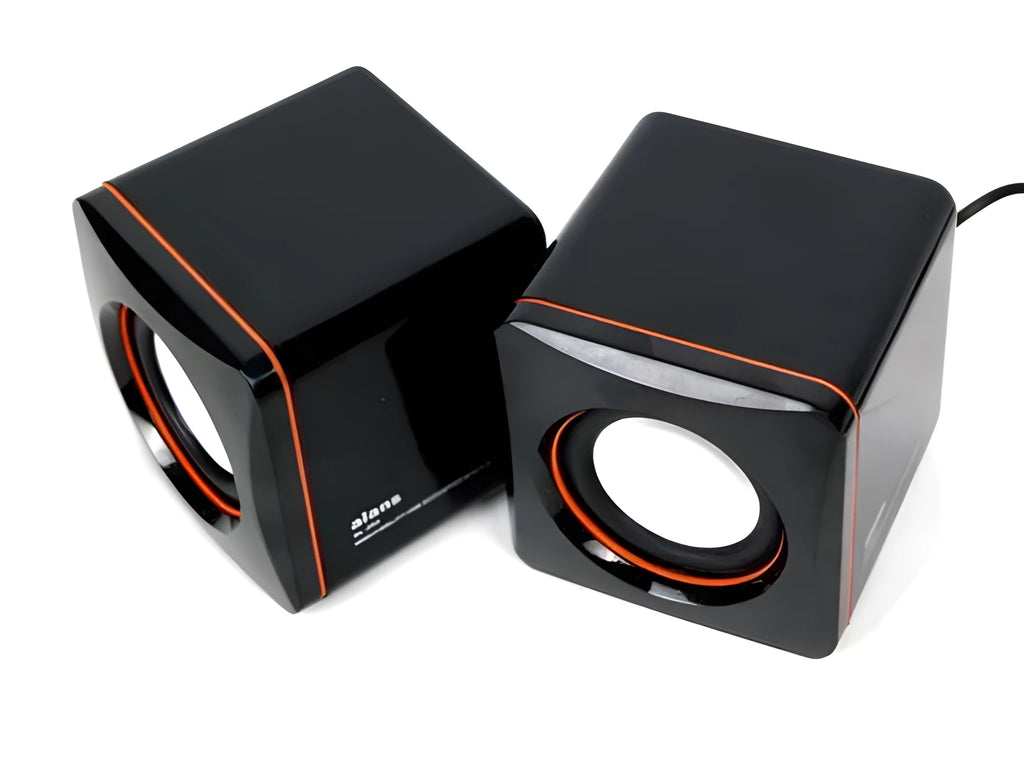 Small black square USB-powered 2.0 computer speaker for desktop PC