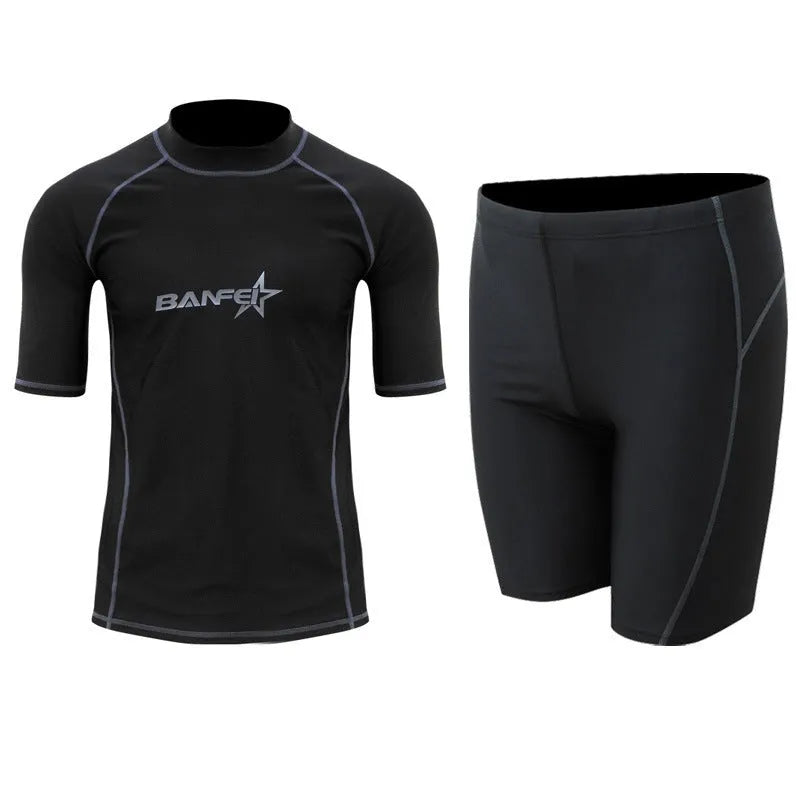 Men's half sleeve quick-dry wetsuit for snorkeling and surfing with matching swim pants