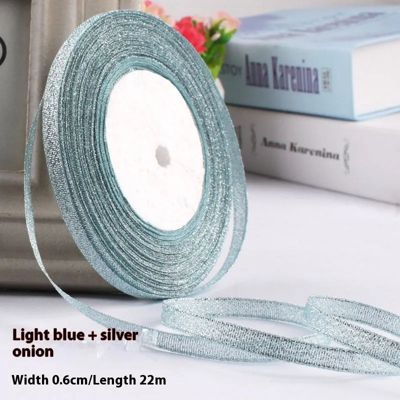 0.6cm wide polyester gift packaging ribbon roll in multiple colour options including gold leaf and jade pink