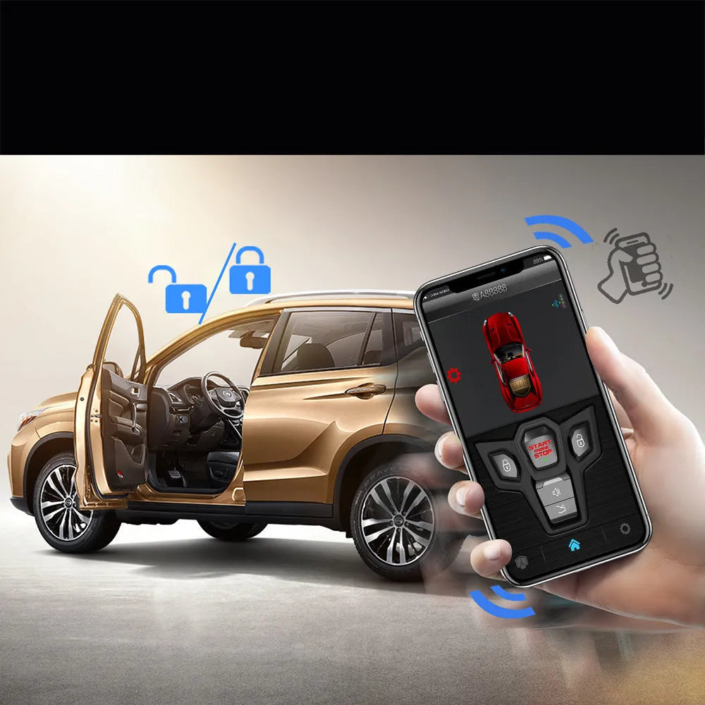 Red and black remote control car alarm system with two remotes for 3000m range security.