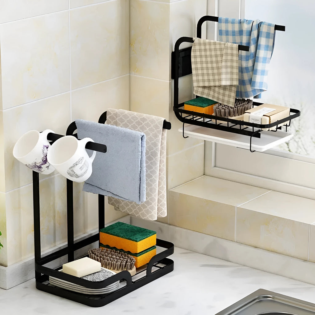 Foldable plastic kitchen storage rack in new Chinese style for wall or counter use.