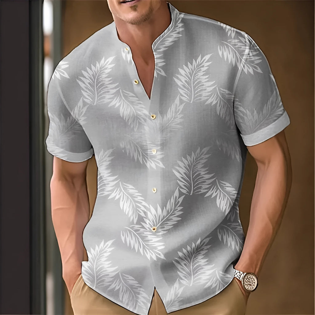 Men's printed polyester casual shirt in multiple colours showing printed detailing and relaxed fit